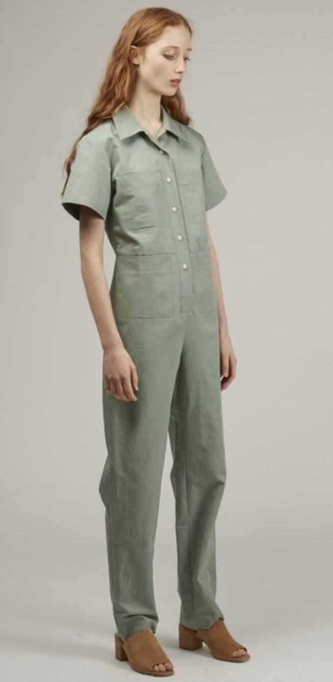 Ilana Kohn Cotton Tia Short Sleeve Coverall Jumpsuit in Olive Khaki Size 4